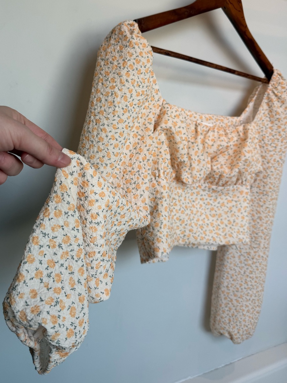 Elodie Cream and Floral Square-Neck Puff Sleeve Top